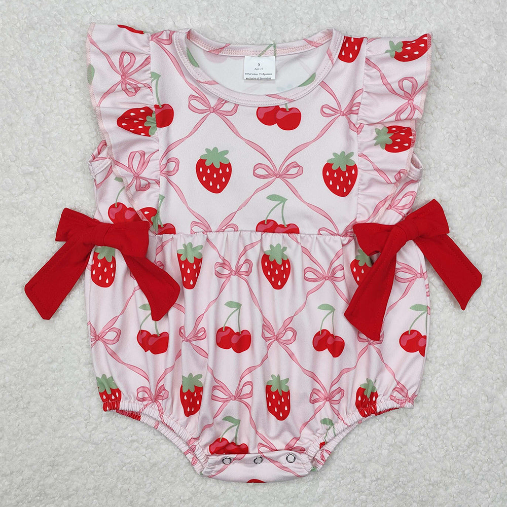 Baby Infant Girls Rompers Strawberry Bows Sleeveless Rompers SR2295