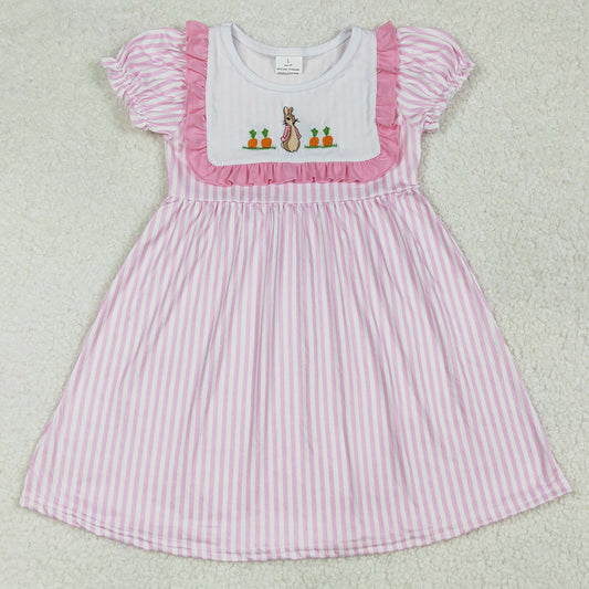 Baby Girls Dress Pink Rabbit Carrots Embroidery Knee Length Dresses GSD1532