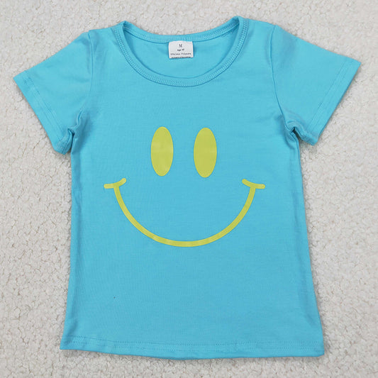 Vinyl Baby Girls T-shirts Blue Short Sleeves Smile Tee Shirts Tops GT0960 4.1