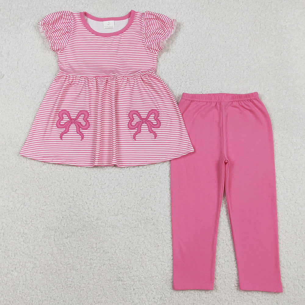Baby Girls Clothes Embroidery Bows Pink Stripe Tunic Leggings Pant Clothes Sets GSPO2150 12.9