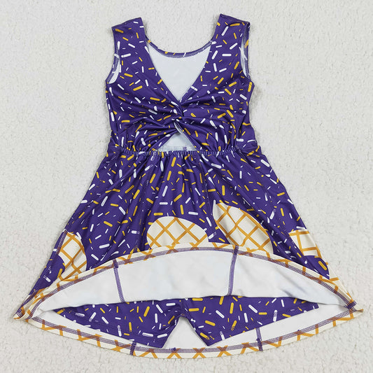 Baby Girls Dress Purple Drip Sleeveless Shorts Team Yoga Active Knee Length Dresses GSD2752 8.9
