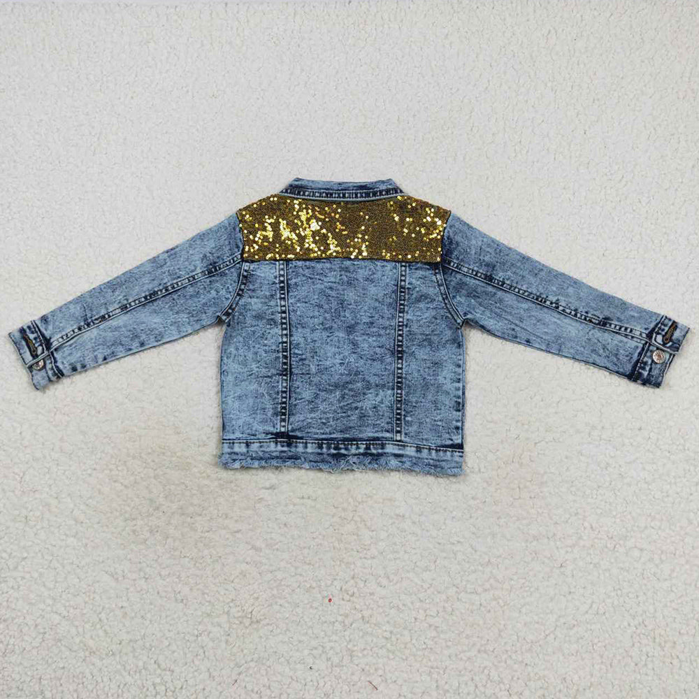 Boutique Baby Girls Jeans Gold Sequin Denim Buttons Jackets GT0351