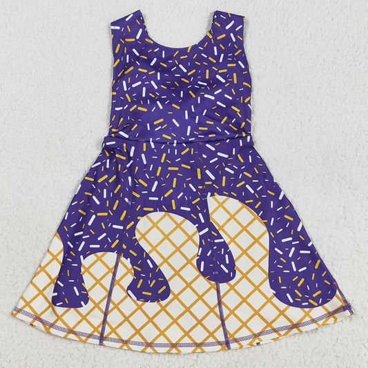 Baby Girls Dress Purple Drip Sleeveless Shorts Team Yoga Active Knee Length Dresses GSD2752 8.9