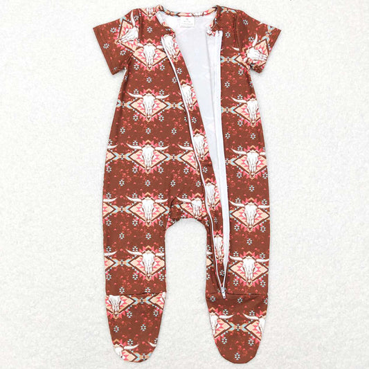 Baby Boys Rompers Western Aztec Cow Short Sleeve Footie Rompers SR0199 5.7