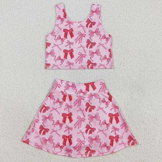 Baby Girls Clothes Sleeveless Pink Bows Top Skorts Yoga Sets GSD2459 8.6