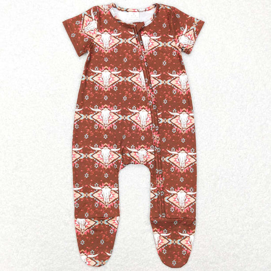 Baby Boys Rompers Western Aztec Cow Short Sleeve Footie Rompers SR0199 5.7