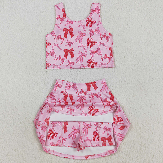Baby Girls Clothes Sleeveless Pink Bows Top Skorts Yoga Sets GSD2459 8.6