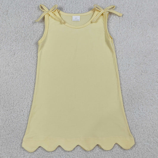 Baby Girls Dress Bows Sleeveless Light Yellow Scallop Knee Length Dresses GSD3707