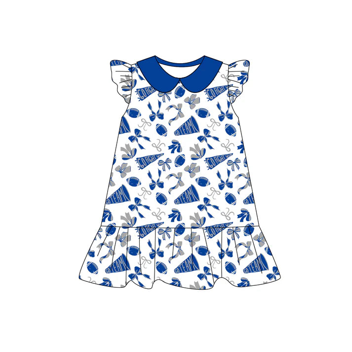 Preorder (moq 5)Baby Girls Light Blue flutter sleeve Team Knee Length Dresses 8.1