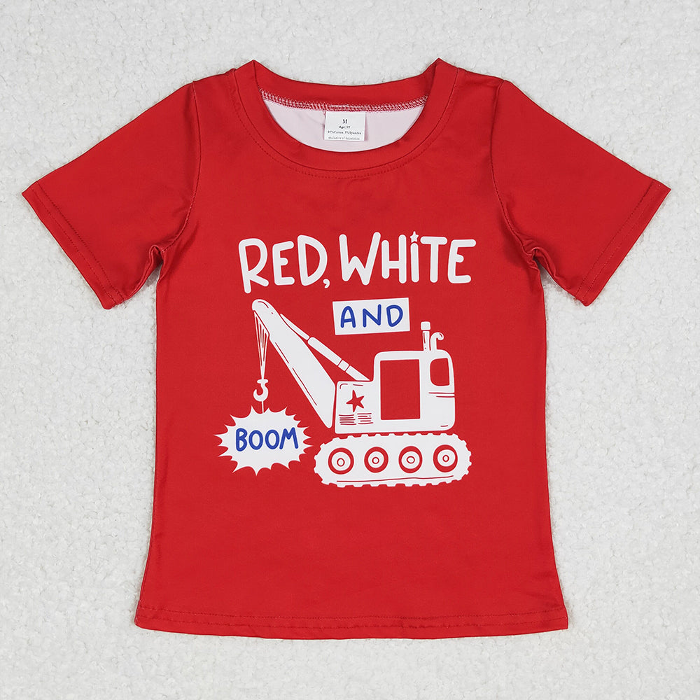 Baby Boys T-shirts Red 4th Of July Truck Short Sleeve Tee Shirts Tops BT0652