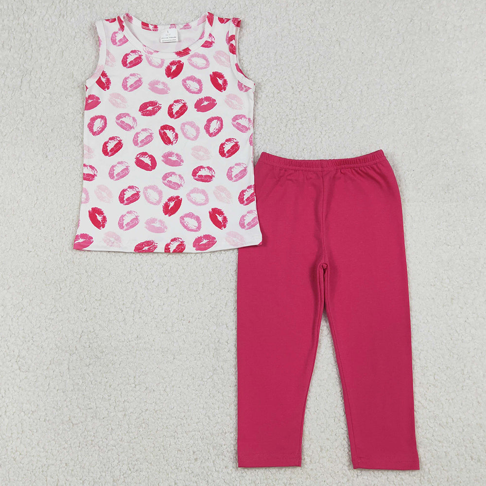 Baby Girls Red Mouths Plaid Vest Zip Cardigan Hoodies Leggings 3 Pcs Valentines Clothes Sets GLP3120 12.20