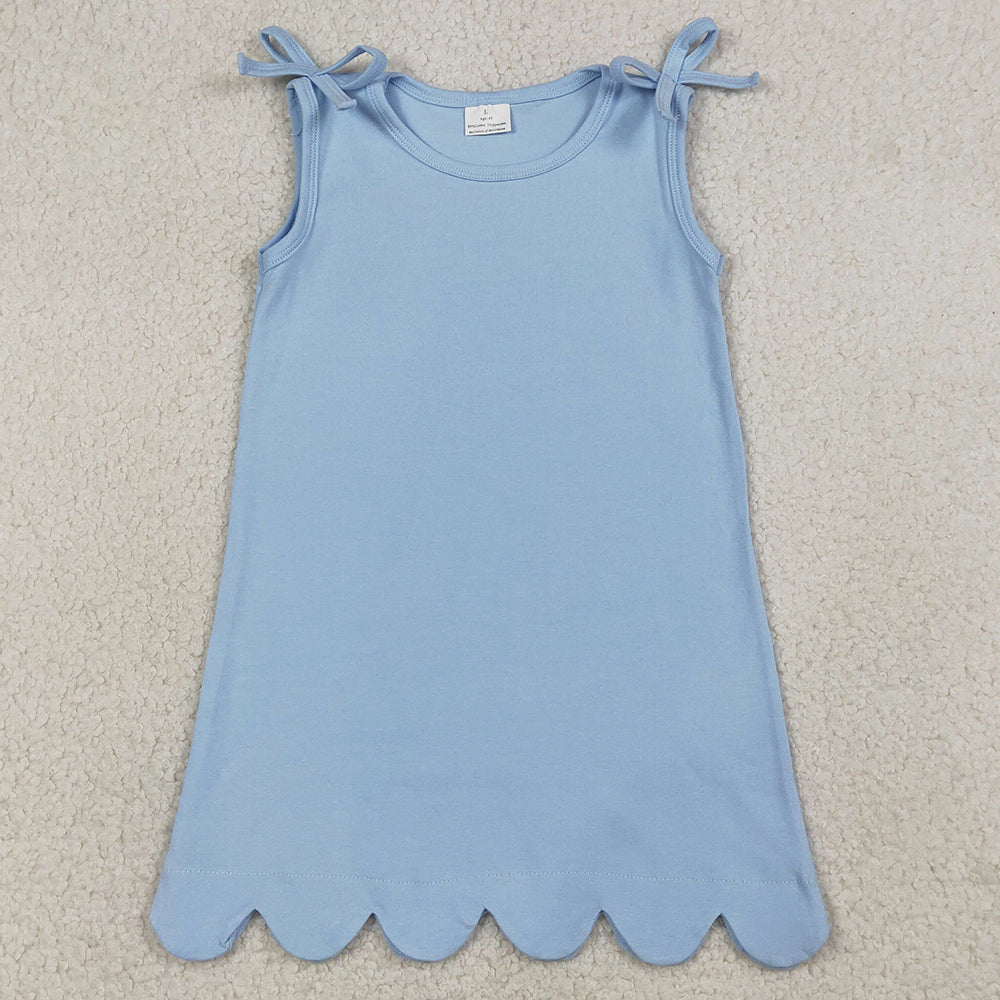 Baby Girls Dress Bows Sleeveless Light Blue Scallop Knee Length Dresses GSD3705