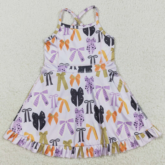 Baby Girls Dress Lavender Strap Bows Plaid Shorts Yoga Knee Length Dresses GSD2737 8.5