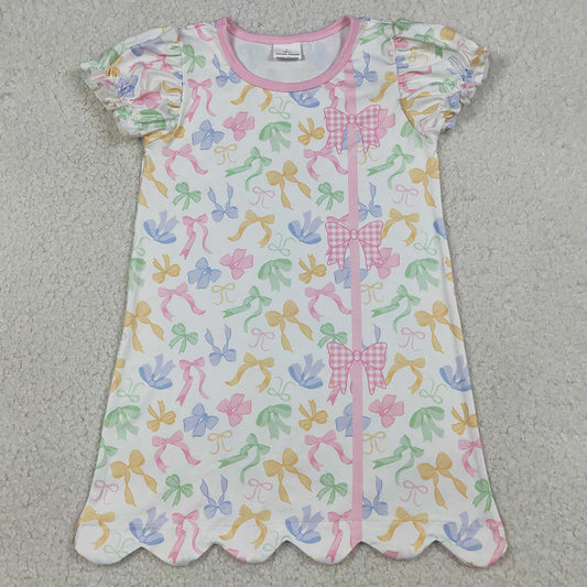 Baby Girls Dress Colorful Bows Button Scallop Knee Length Dresses GSD3245