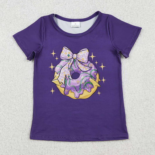 Baby Girls Clothes Purple Short Sleeve Bow Donuts Mardigras Tee Shirts Top GT1252 10.20