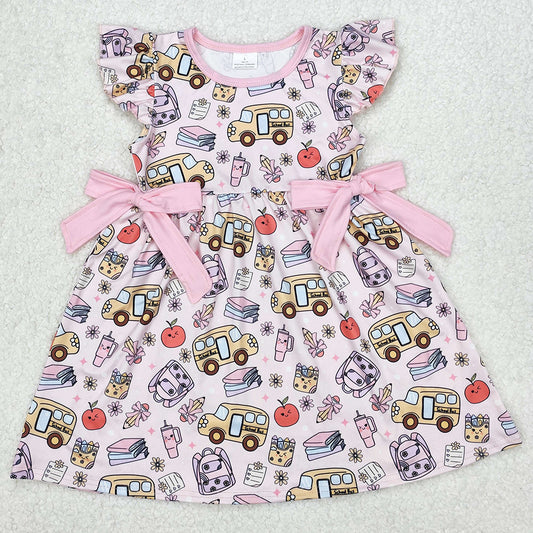 Baby Girls Dress Pencil Pink Bow Back To School Knee Length Dresses GSD1819