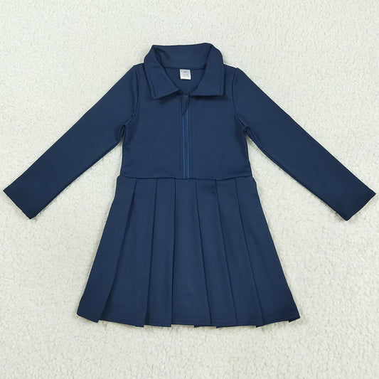 Baby Girls Dress Navy Long Sleeves Zipper Yoga Knee Length Dresses GLD1151 8.5
