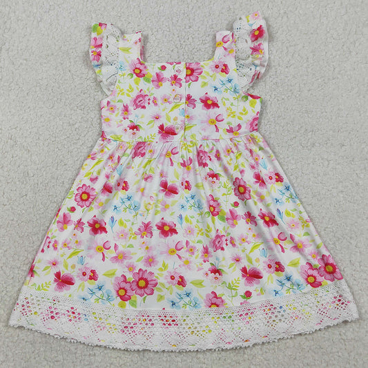 Baby Girls Dress Smocked Floral Cross Easter Lace Ruffle Knee Length Dresses GSD3313