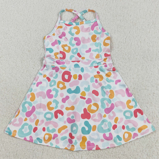 Baby Girls Dress Strap Pink Green Leopard Shorts Knee Length Dresses GSD2645 8.5