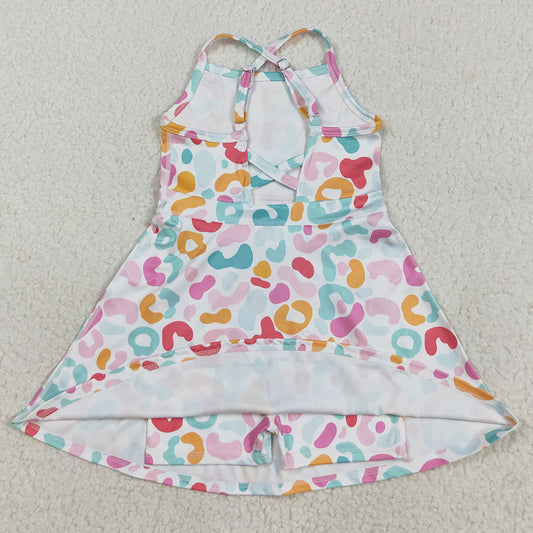 Baby Girls Dress Strap Pink Green Leopard Shorts Knee Length Dresses GSD2645 8.5