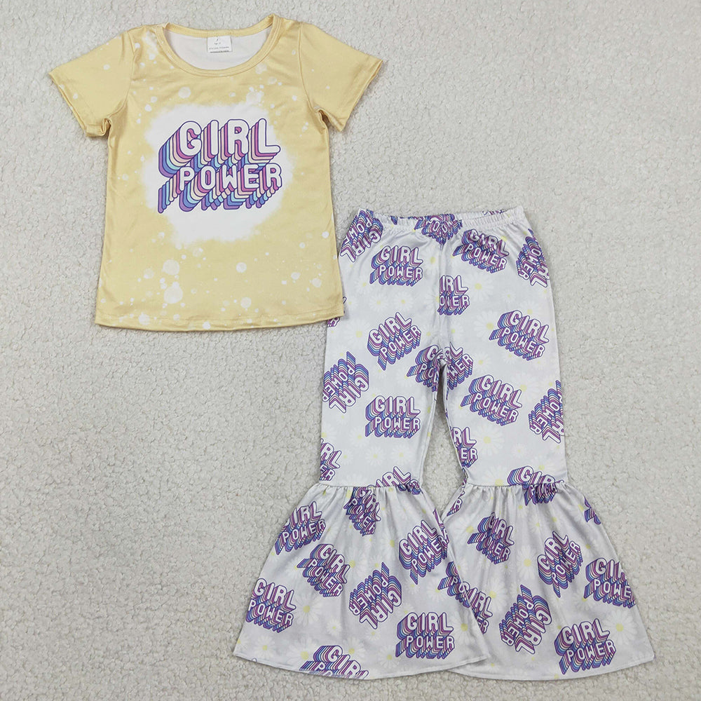 Baby Girl Clothes Power Short Sleeve Shirt Top Bell Bottom Pants Clothes Sets GSPO1092