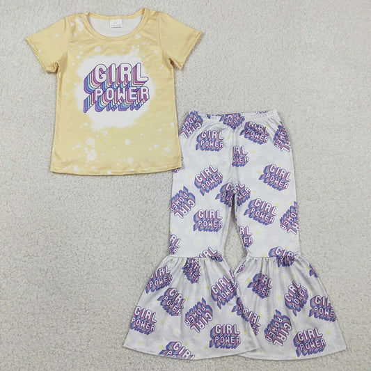 Baby Girl Clothes Power Short Sleeve Shirt Top Bell Bottom Pants Clothes Sets GSPO1092