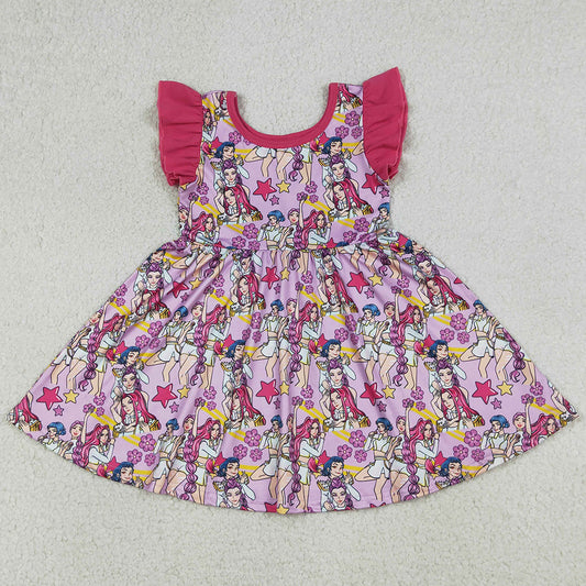Baby Girls Dress Pink Flutter Sleeve Flowers Demon Hunter Knee Length Dresses GSD3273