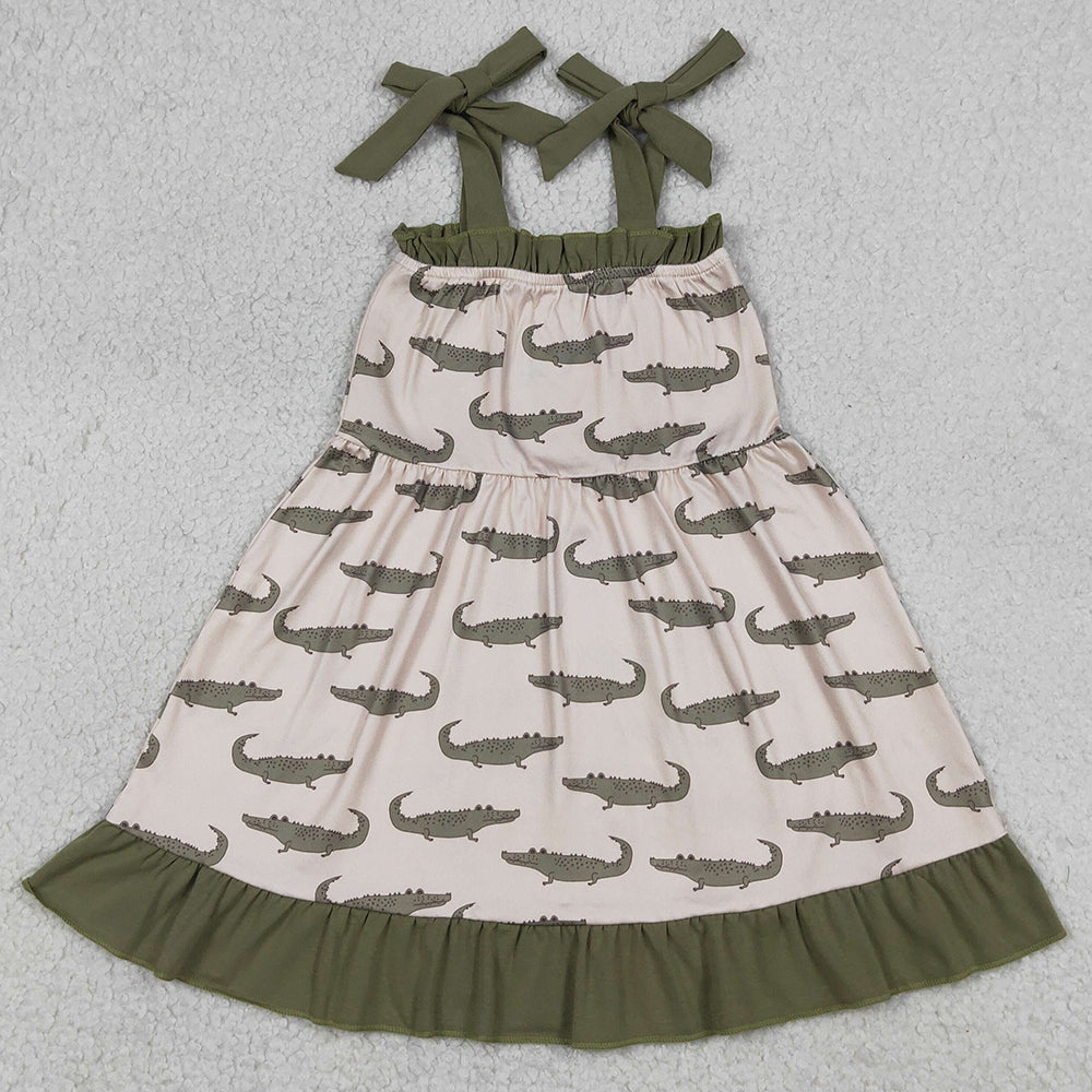 Baby Girls Dress Strap Crocodile Ruffle Knee Length Dresses GSD1212