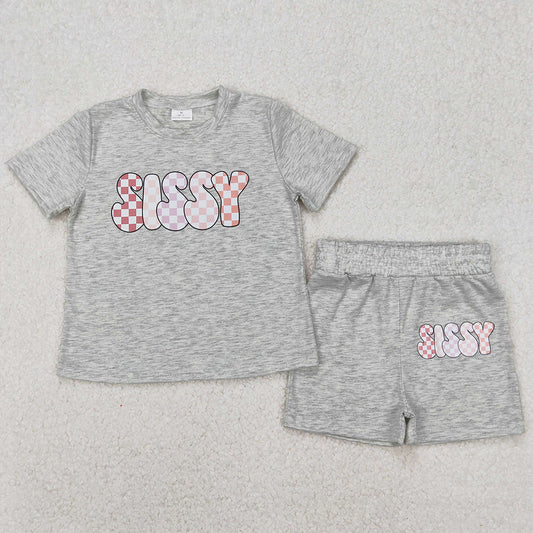 Vinyl Baby Girls Clothes Grey Sissy Top Sports Shorts Clothes Sets GSSO2135