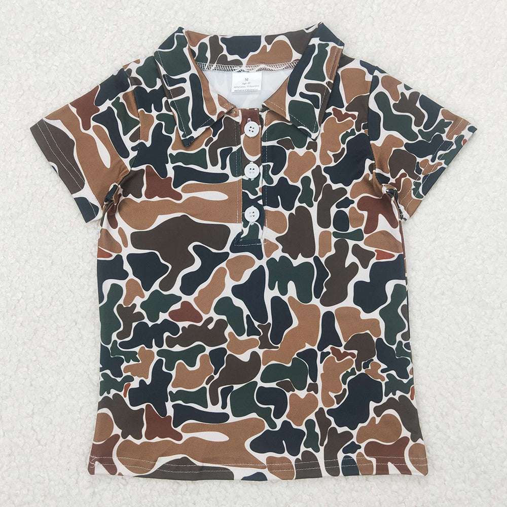 Baby Boys T-shirts Short Sleeves Button Olive Camo Polo Shirts Tops BT1213 4.2