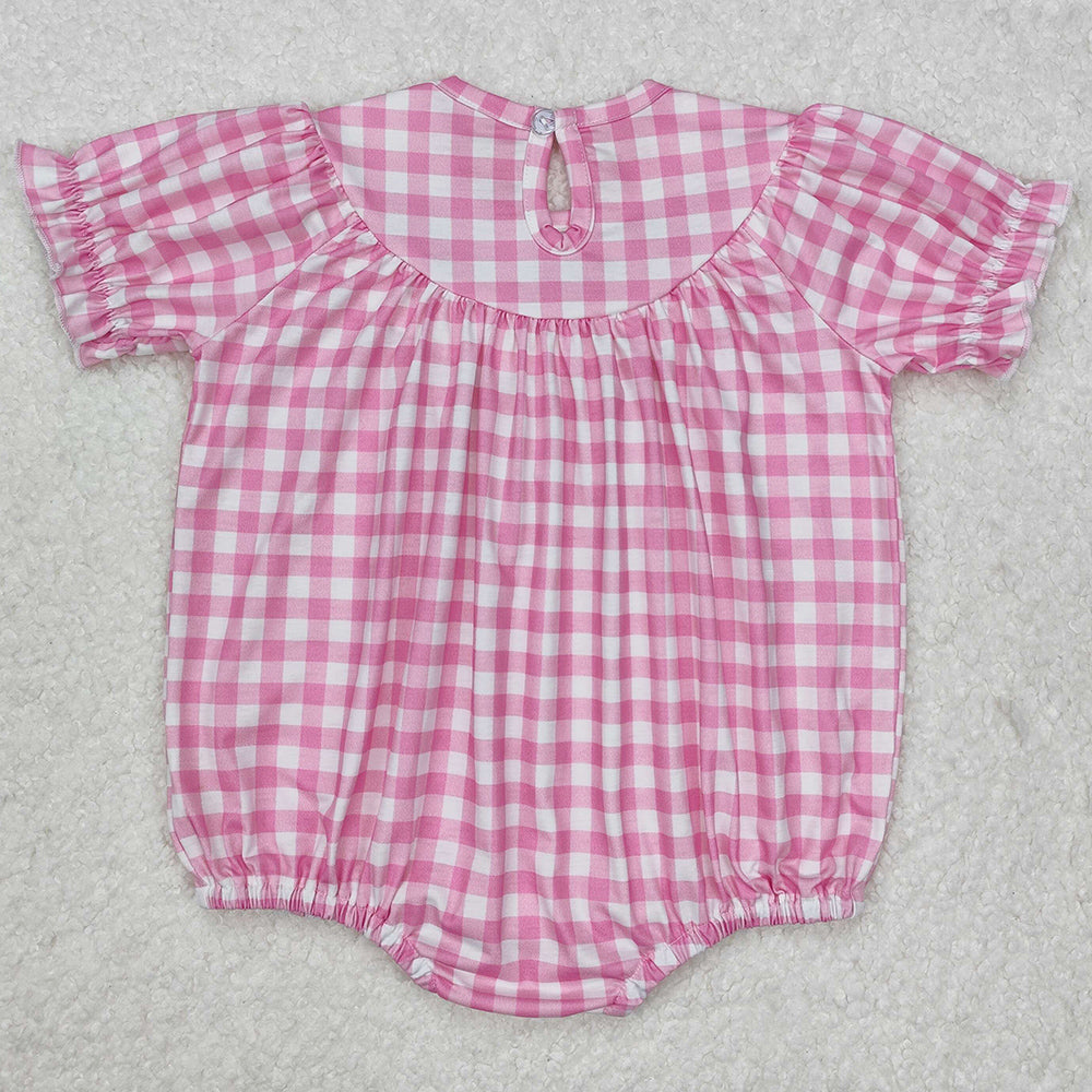 Baby Infant Girls Rompers Pink Checkered Bows Smocked Rompers SR2325