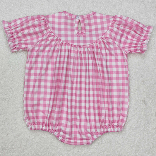 Baby Infant Girls Rompers Pink Checkered Bows Smocked Rompers SR2325
