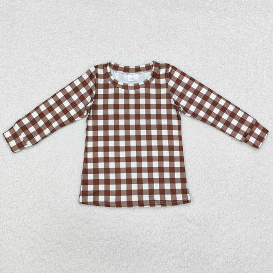 Baby Boys Clothes Tops Brown Checkered Long Sleeve Tee Shirts Tops BT0853