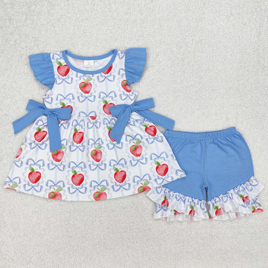 Baby Girls Clothes Apple Bows Tunic Ruffle Shorts Back to School Clothes Sets GSSO2114