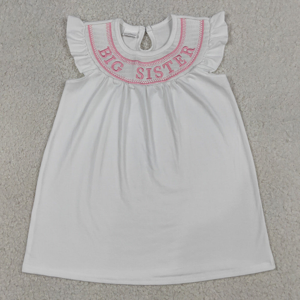 Baby Girls Dress Smocked Big Sister Flutter Sleeve Knee Length Dresses GSD3154