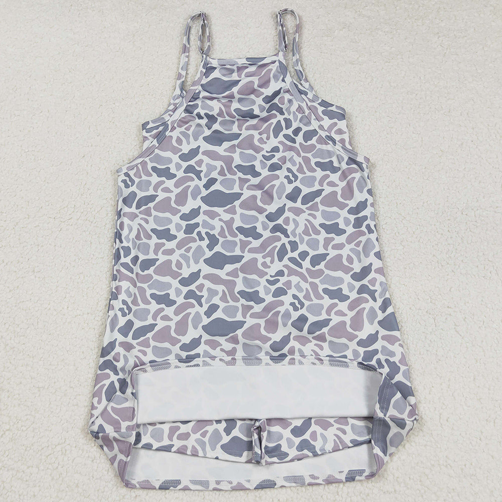 Adult Women Dress Strap Gray Camo Pockets Yoga Shorts Dresses GSD2733 8.5