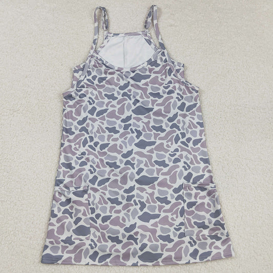 Adult Women Dress Strap Gray Camo Pockets Yoga Shorts Dresses GSD2733 8.5