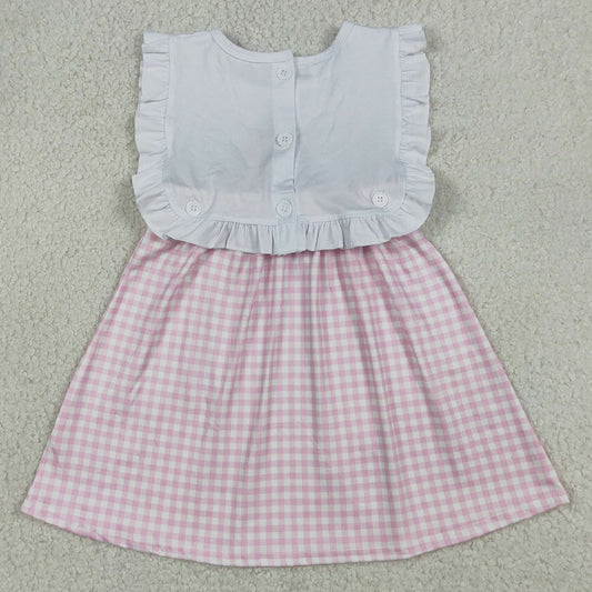 Baby Girls Rompers Embroidery Cross Pink Checked Child of God Easter Knee Length Dress GSD3201