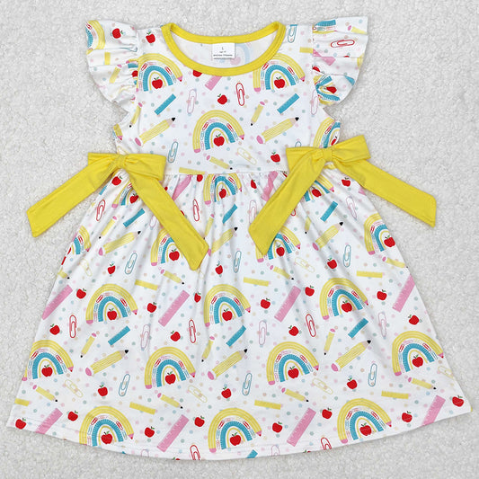 Baby Girls Dress Rainbow Back To School Bows Knee Length Dresses GSD1823