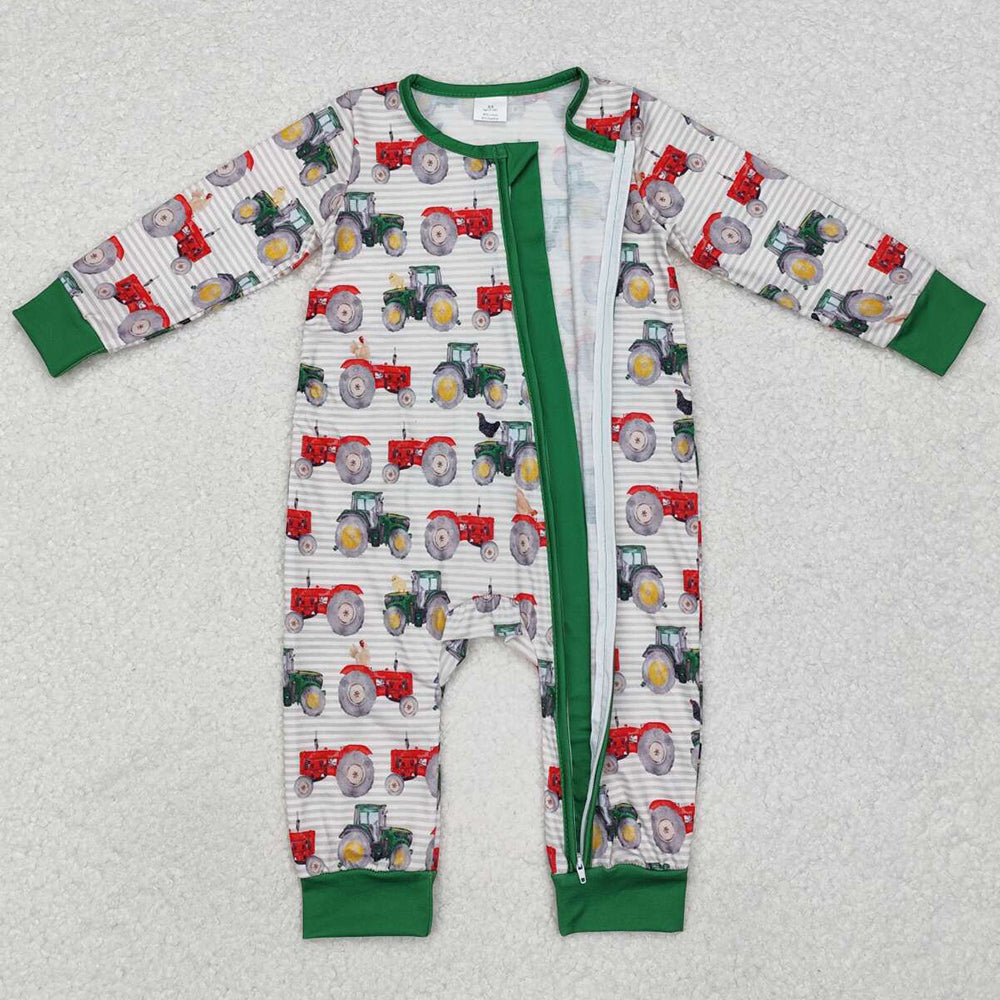 Baby Infant Boys Rompers Farm Tractors Zip Long Sleeve Rompers LR1480