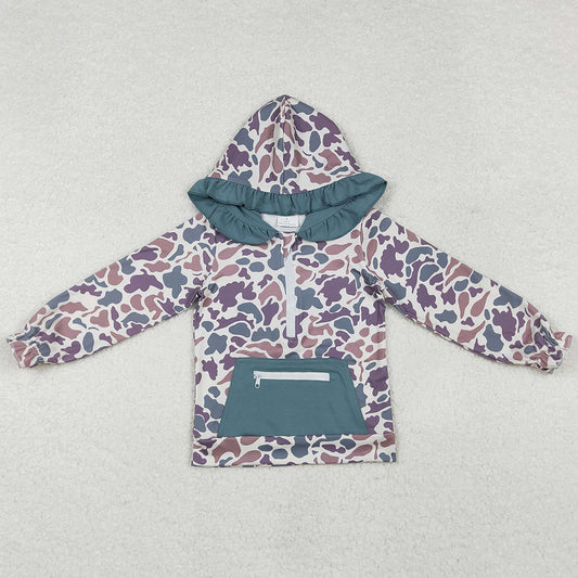 Baby Girls Clothes Hoodies Tops Ruffle Camo Hunting Hooded Long Sleeve Zip Jackets Tops GT0629