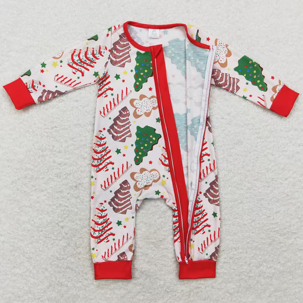 Baby Infant Girls Rompers Christmas Tree Cake Long Sleeve Sibling Zip Rompers LR1149