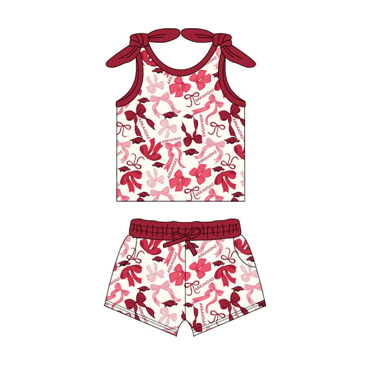 Preorder MOQ 5 pcs sleeveless hogs bow top shorts girls team clothes 8.26
