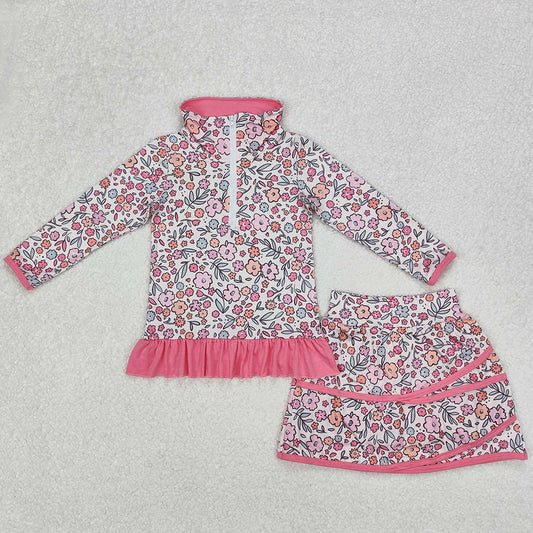 Baby Girls Clothes Bright Pink Flowers Zip Top Skirt Ruffle Skort Bottoms Sets GLD1011 3.7