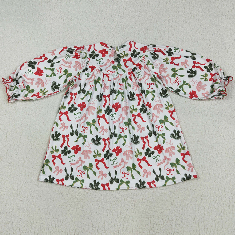 Baby Girls Smocked Embroidery Merry Christmas Colorful Bows Knee Length Dresses GLD1094 7.19