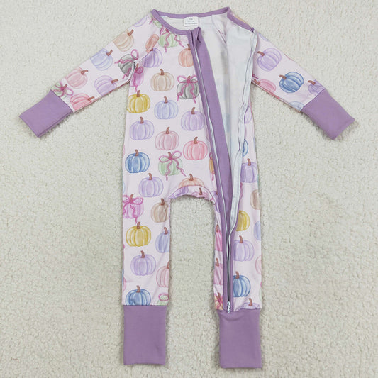 Halloween Baby Girls Rompers Colorful Bows Pumpkins Fall Zipper Footie Rompers LR2442 8.9