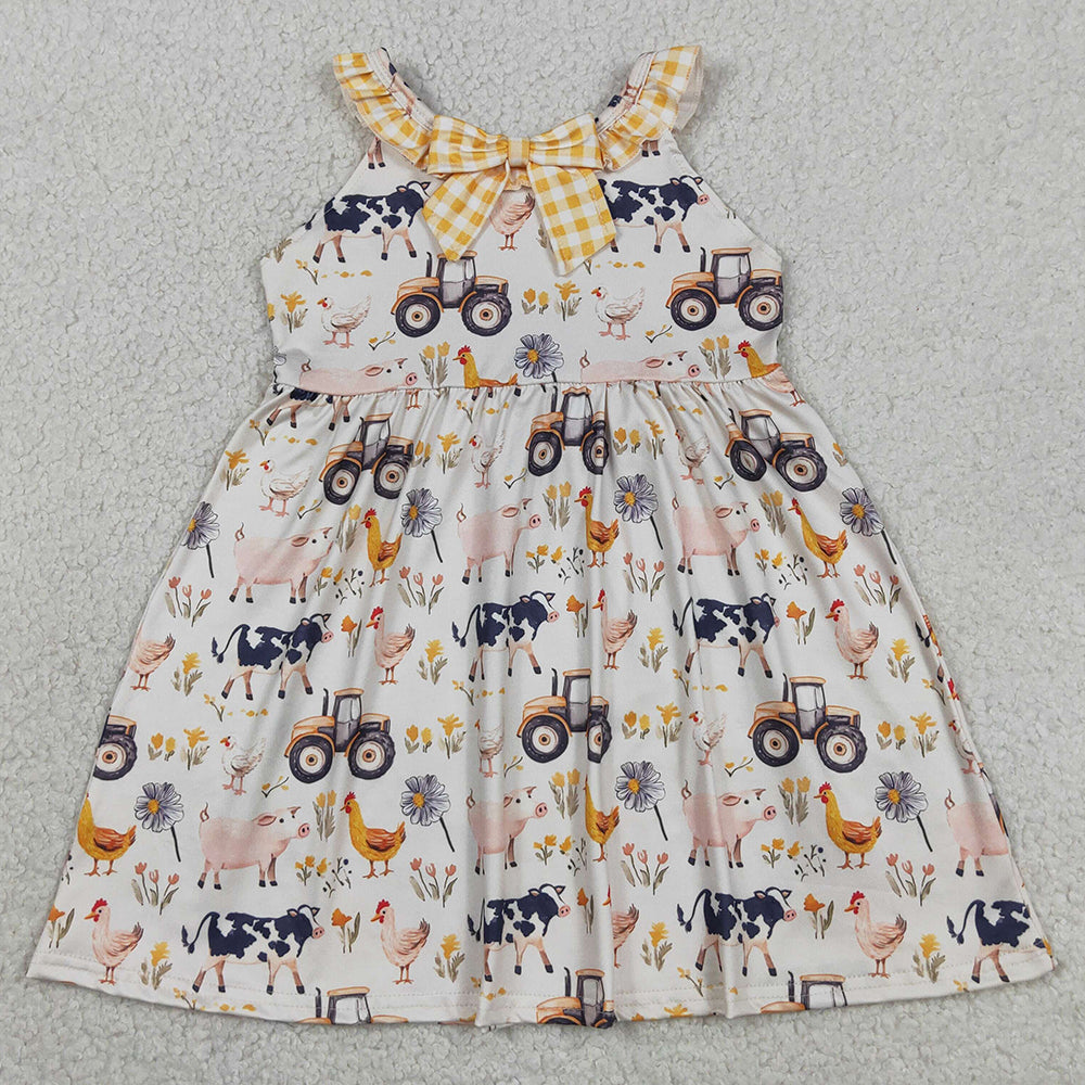 Baby Girls Dress Sleeveless Cows Trucks Farm Knee Length Dresses GSD3476