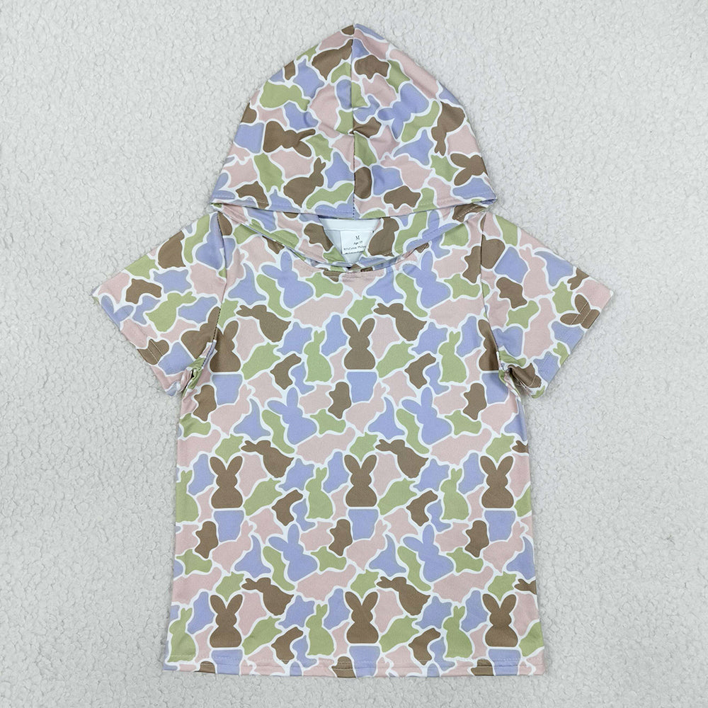 Baby Boys Clothes Olive Blue Rabbits Camo Easter Short Sleeve Hoodies Top BT1964