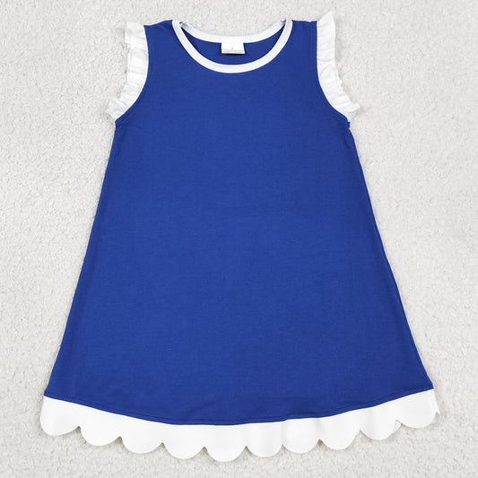 Baby Girls Dress Sleeveless Hot Blue White Scallop Knee Length Dresses GSD4053
