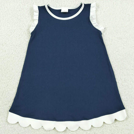 Baby Girls Dress Navy White Scallop Sleeveless Knee Length Dresses GSD4056